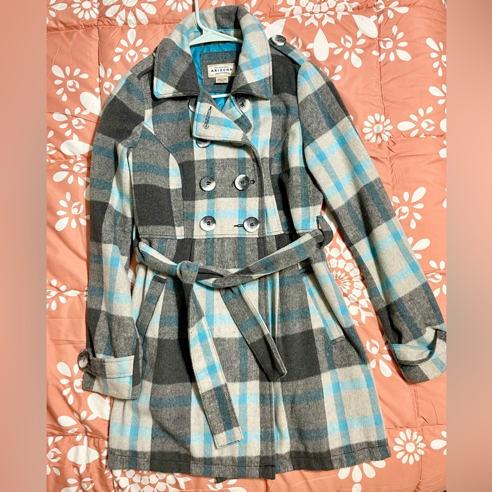 Arizona Jean Company • Blue and White Plaid Trench Coat